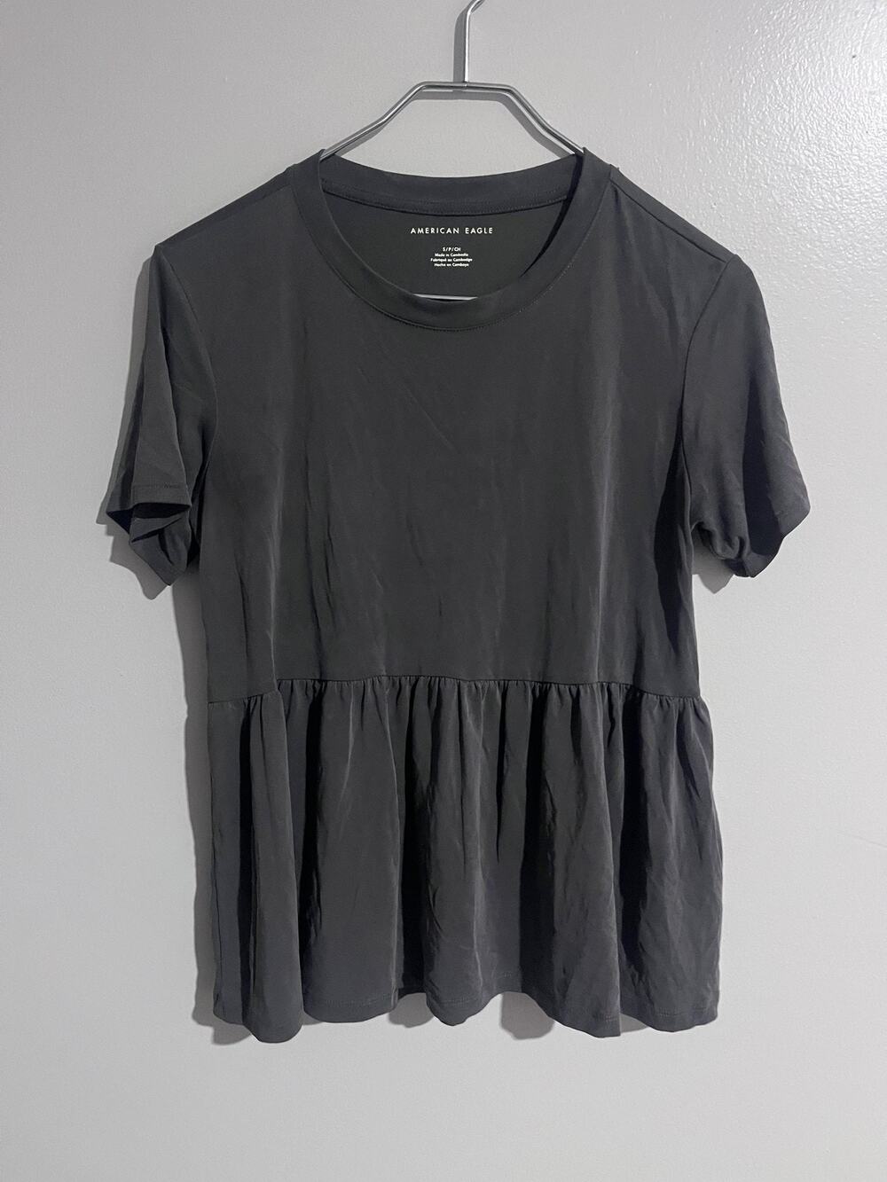 American Eagle T-Shirt Dress Womens S Gray Short Ruffle Modal Polyester